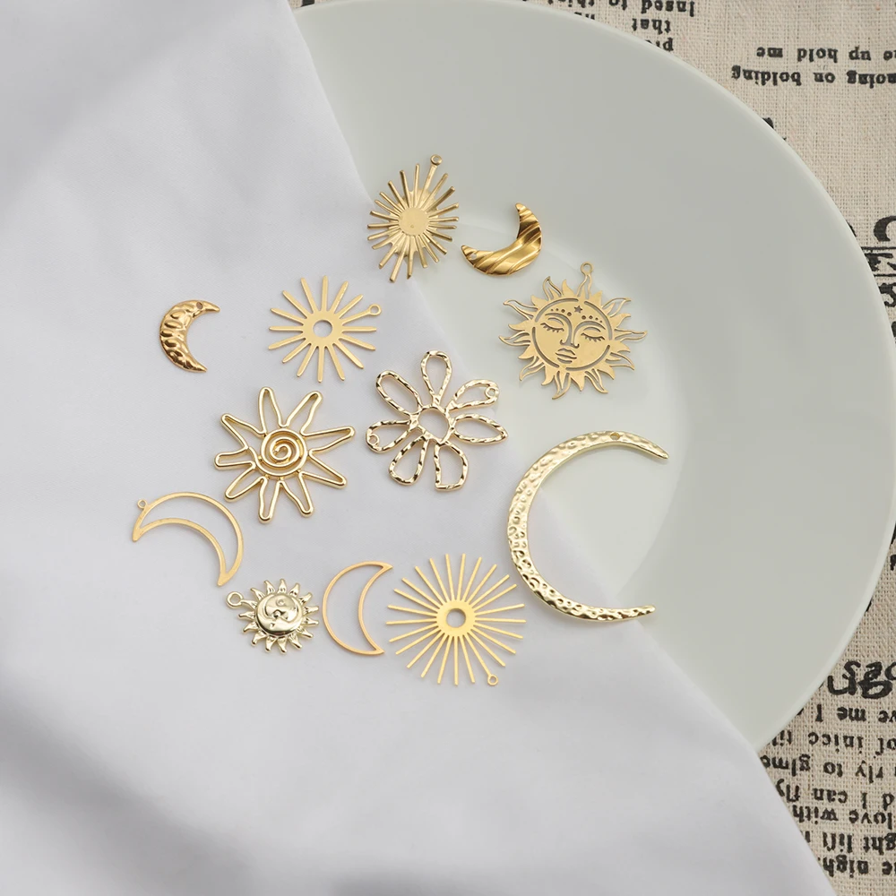 10Pcs Gold Color Celestial Sun Hollow Crescent Moon Star Charms Pendants For DIY Necklace Earring Jewelry Making Supplies