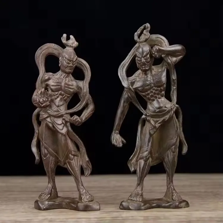 Retro Style Two Guardians of Ham and Ha Standing Statue Decoration Home Decoration Antique Crafts Home Furnishings 15cm height