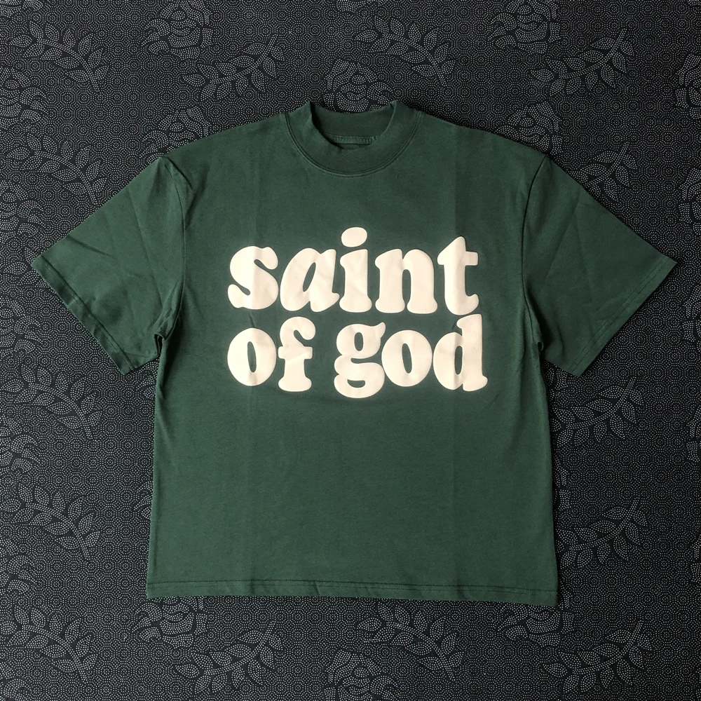 Frog Drift Fashion KANYE Streetwear SAINT OF GOD 100%Cotton Foaming Printing Clothing Loose Oversized Tees Tops T Shirt for Men