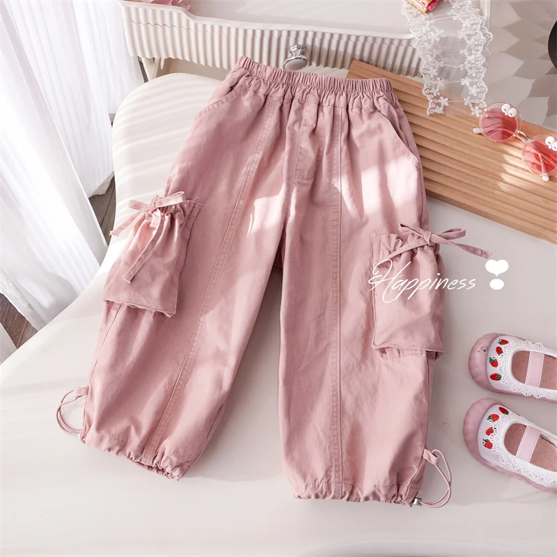 Children's Work Trousers Spring Bow Tie Pants Girls Fashion Hip-Hop Pants New Kids Casual Loose Sweatpants Baby Cute Bottoms