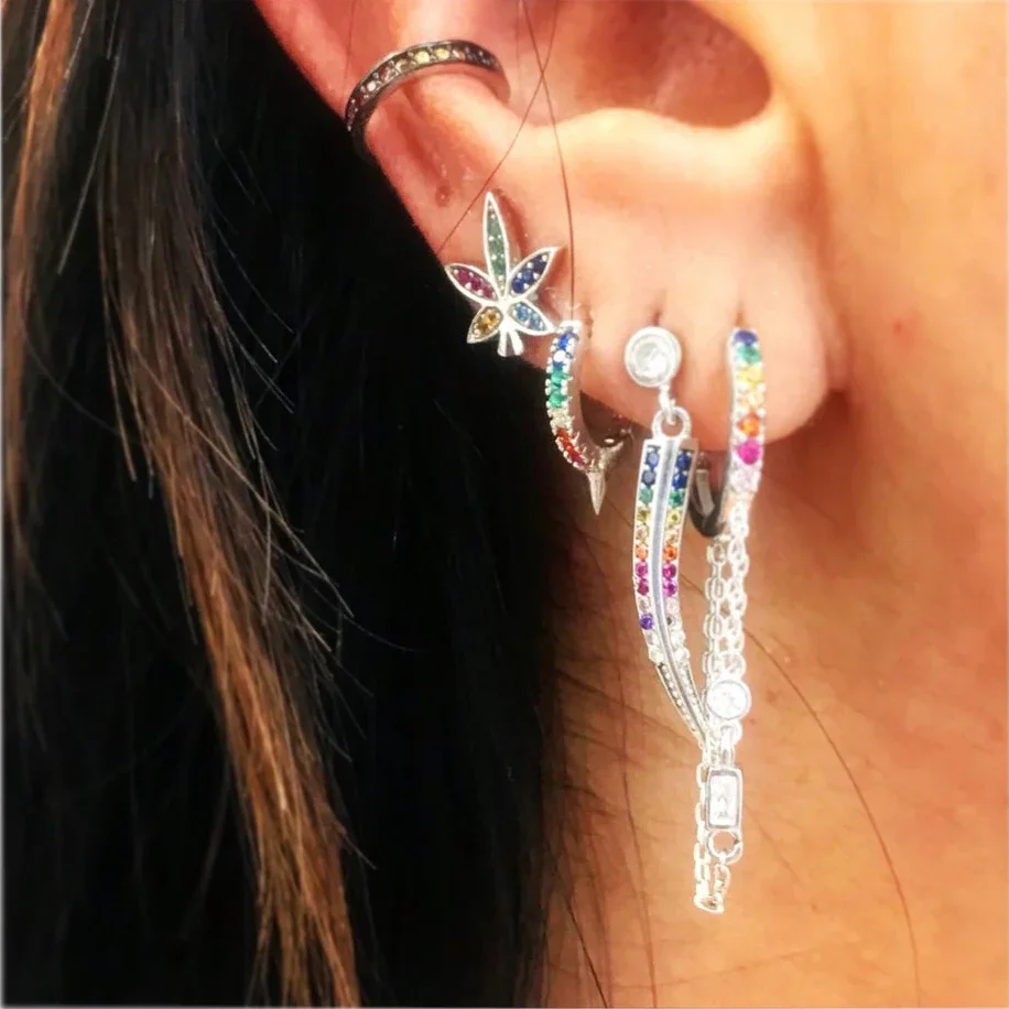 colorful 2018 new arrived 925 sterling silver earring jewelry birthstone micro pave cz colored dainty silver hoop earrings