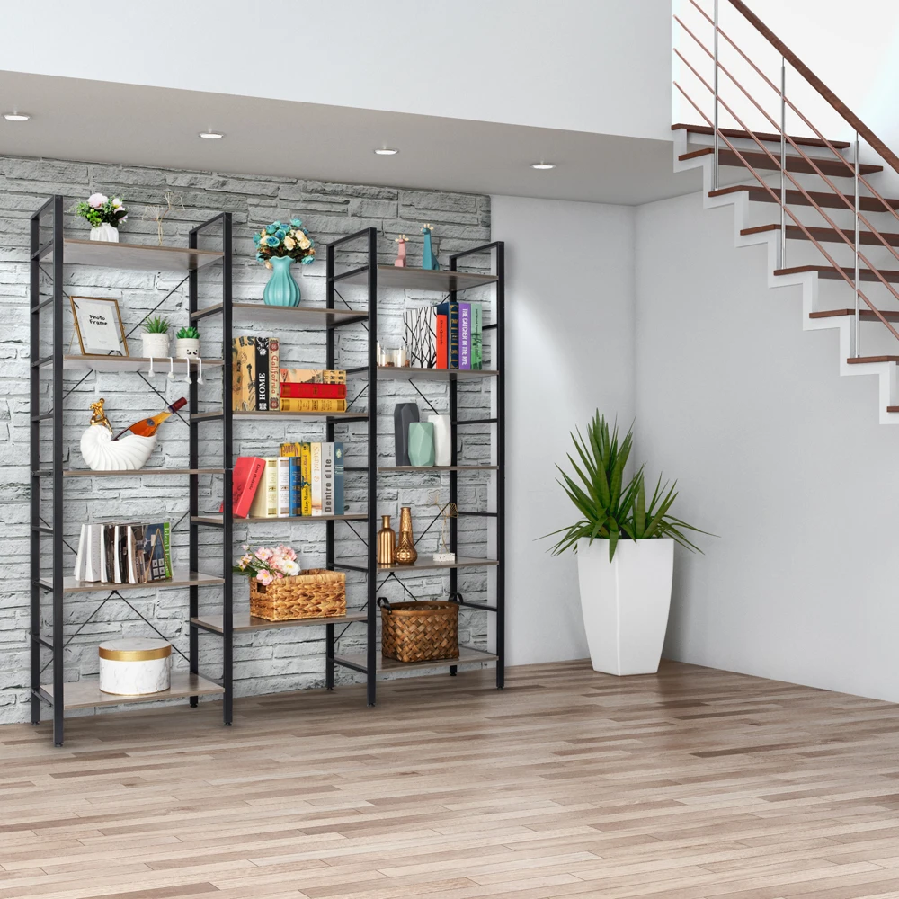 

Etagere Large Open Bookshelf Vintage Industrial Style Shelves Wood and Metal bookcases Furniture for Home & Office