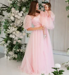 Mother Daughter Matching Dresses for Birthday Wedding Mommy and me Outfits Light pink Tulle Photo Shoot Family Look