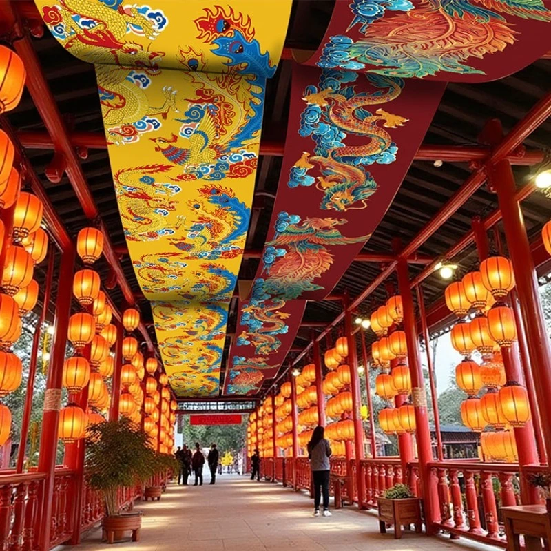 Indoor Ceiling Valance Chinese Resturant Dragon Cuisine Sky Canopy Taverns Indoor Decoration Camping Barbecue Atmosphere Decor