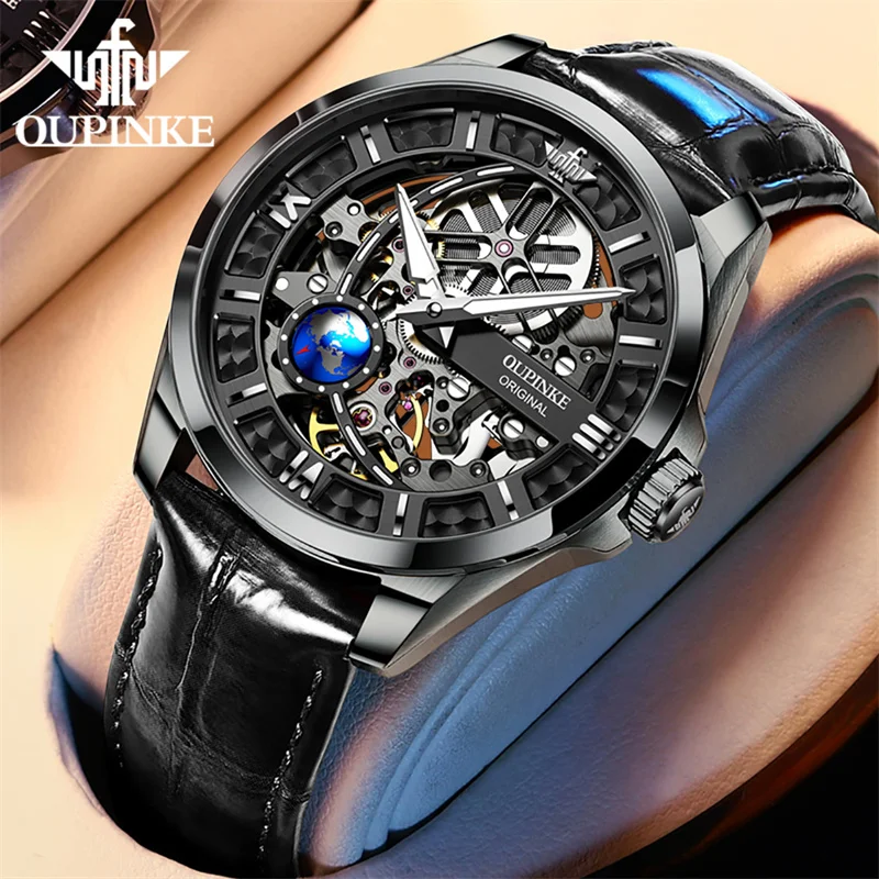 

OUPINKE Luxury Men Watch Tourbillon Mechanical Wristwatch Leather Fashion Waterproof Automatic Watches Relogio Masculion