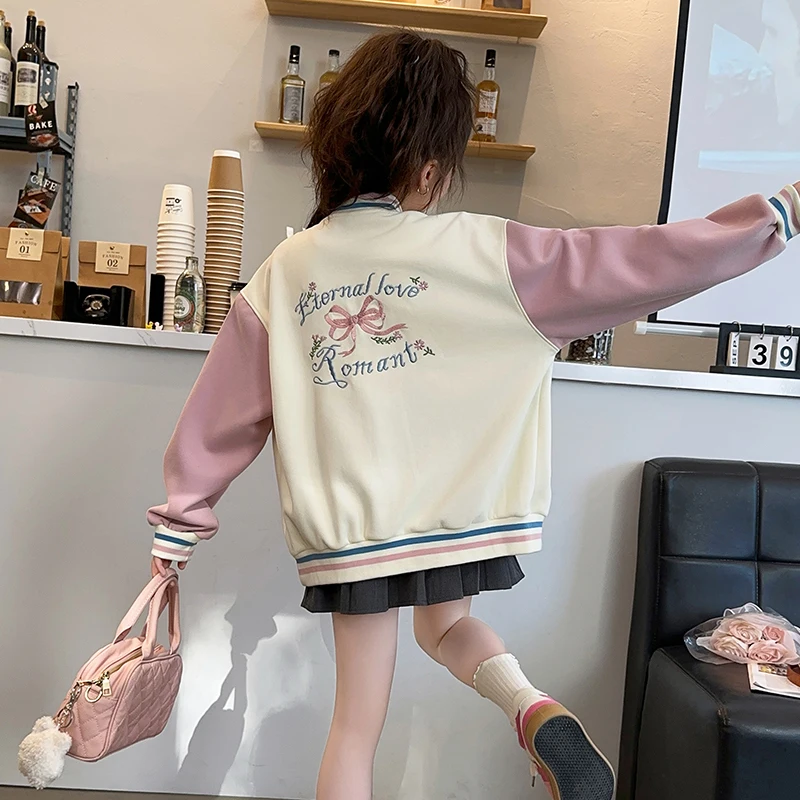 2025 Spring Children's Coat Baseball Jacket Autumn Long Sleeve Sports Jacket Winter Student Warm Cotton