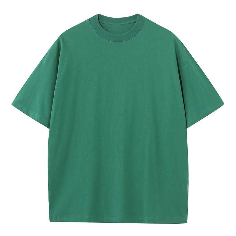 230gsm High Quality Oversized Heavy Tops T-shirt for Men Short Sleeve Tee Cotton Solid Color Trend Leisure Green White Black image 2