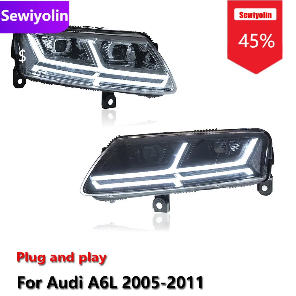 

Автомобильные светодиодные фары DRL в сборе для Audi A6L 2005-2011, противотуманные фары DRL, стоп-сигнал, указатель поворота Plug and Play