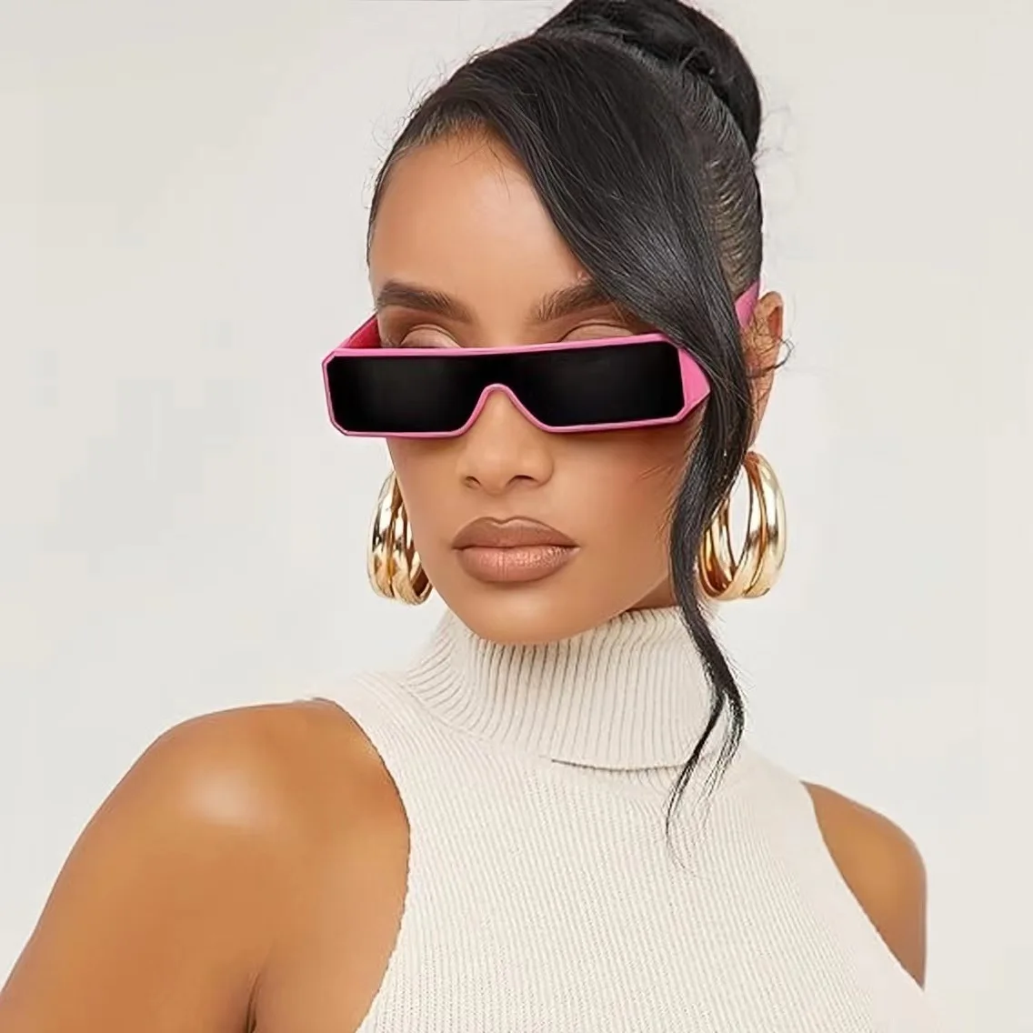 

Sunglasses men's and women's fashion integrated lens small frame rectangular hip-hop punk glasses outdoor sunshade Y2K sunglasse