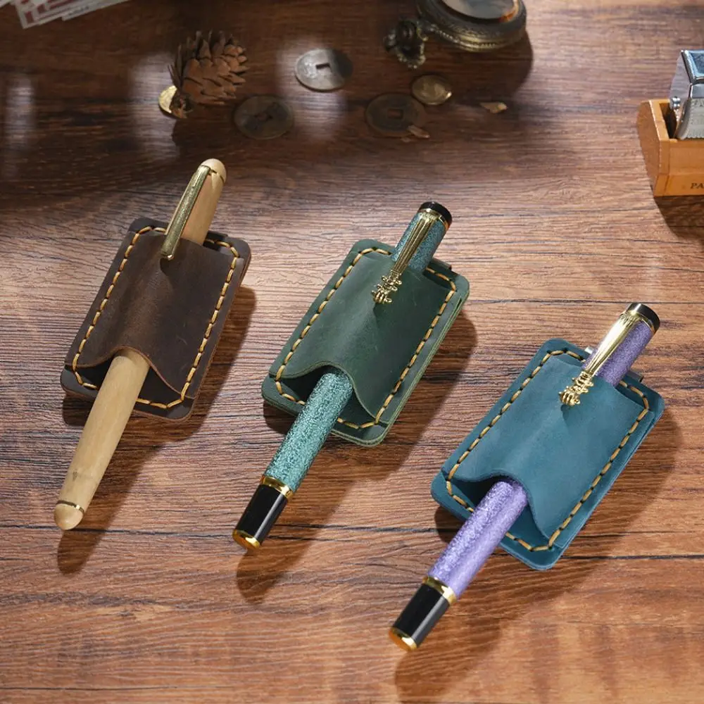 

New Leather Pencil Holder Metal with Stainless Steel Clip Pencil Sleeve Retro Multicolour Single Pen Cover