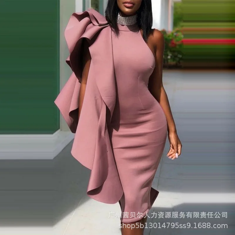 

2024 Spring Summer New Women's Clothing Solid Color Turtleneck Sleeveless Irregular Ruffles Dress