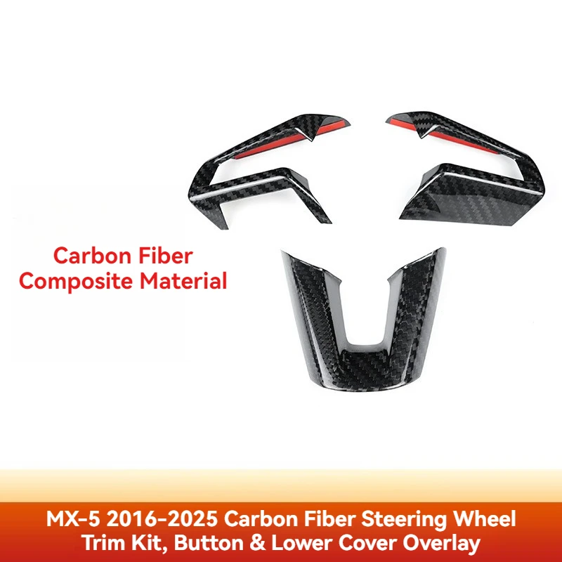 Genuine Carbon Fiber Steering Wheel Trim Set for MX-5 2016-2025, Lower Cover & Button Frame