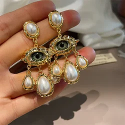 Stylish Pearl Tear Drop Dangle Earrings with French European exaggeration and big eyes, perfect for a fairy-themed party