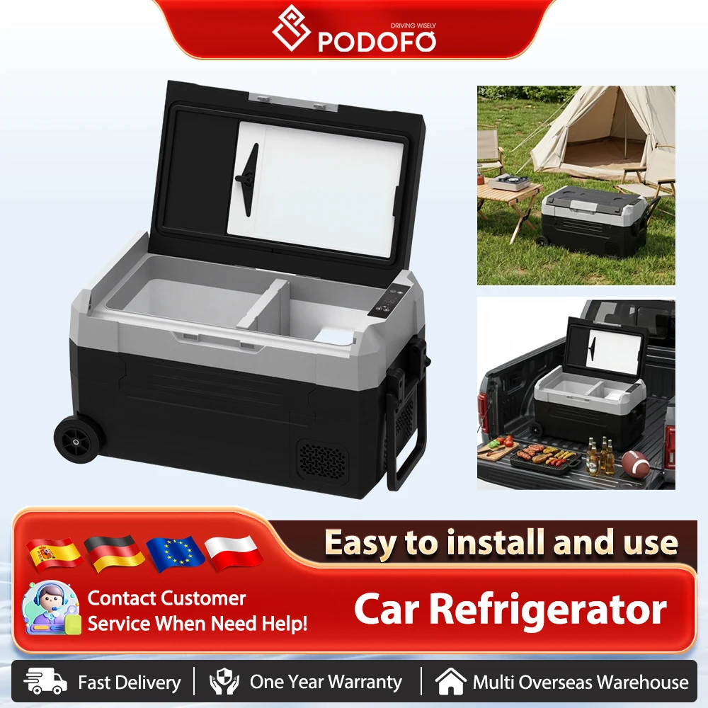 Podofo 35L 45L 55L Auto-Kühlschrank, tragbarer Kompressor-Kühlschrank, Mini-Kühlschrank für den Außenbereich, DC 110-240V Kühlschrank für Camping im Freien