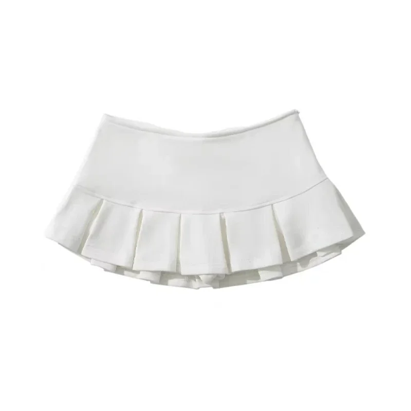 2024 Terry Fabric Y2K Mini Skirt Women Low Waist Wide Pleat Light Grey Sexy Vintage A-line Pleated Skirt Casual Skirt Summer