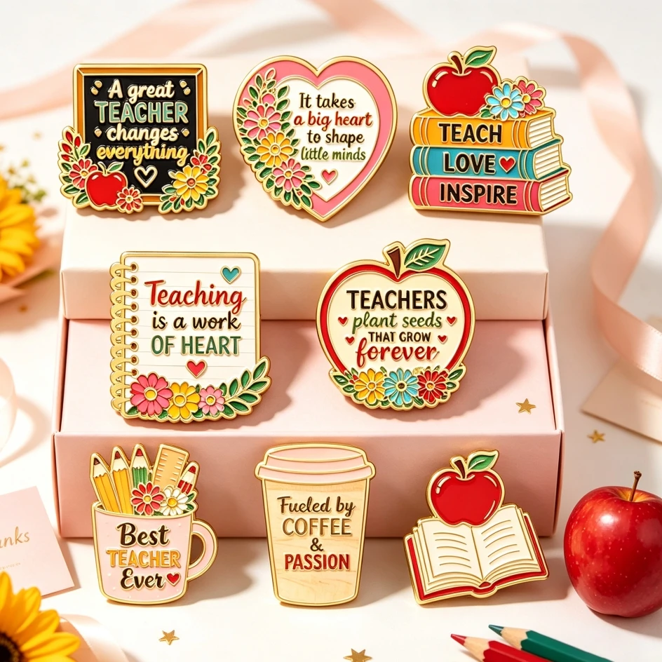 8-teiliges Set an Emaille-Pins zur Lehreranerkennung mit inspirierenden Zitaten, Anstecknadel für Rucksäcke, Geschenk für Lehrer – Detail 8