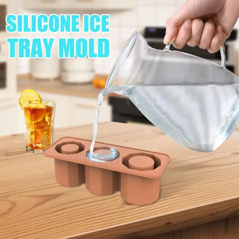 3 Grid Big Hollow Ice Cube Mold Box Large Food Grade Silicone Ice Cube DIY Wine Ice Blocks Maker Perfect Match 20/30/40 Oz Cups