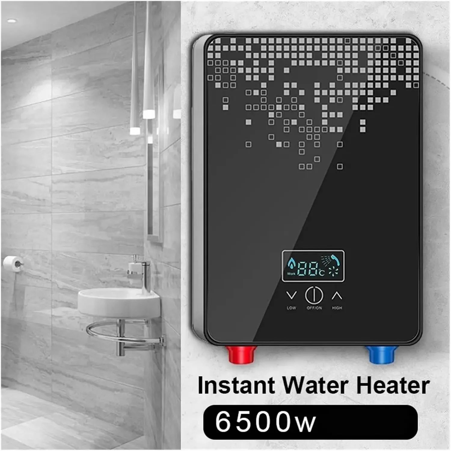 Instant Electric Water Heater Shower Bathroom Faucets Kitchen Tap Water Heater 6500W Digital Display Temperature Automatica