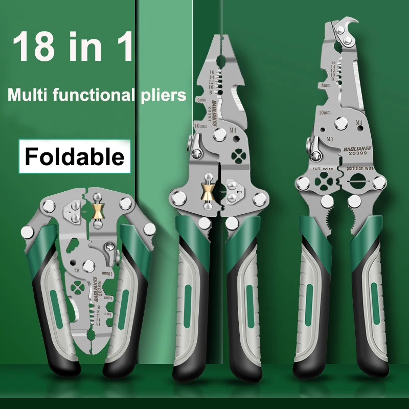 Foldable Multi Functional Pliers Industrial Grade Multipurpose Wire Stripper Twist The Screw Stripping Crimping Household Tools