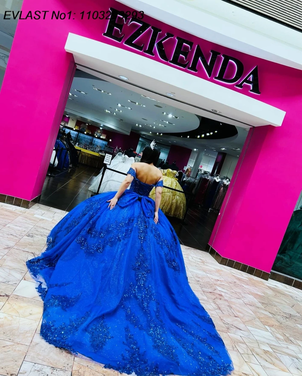 EVLAST Personalizzato Principessa Royal Blue Ball Gown Abito stile Quinceanera Applique floreale Fiocco in rilievo Dolce 16 Abiti da 15 Anos E1Q958