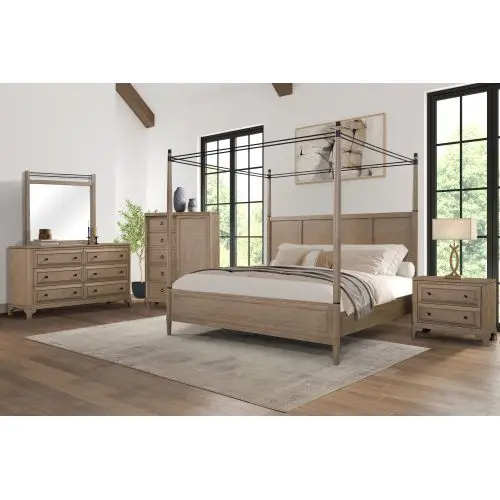 # Adjustable Canopy Bedroom Set 2-Drawer Nightstand Modern Dresser Poster Mirror Door Chest