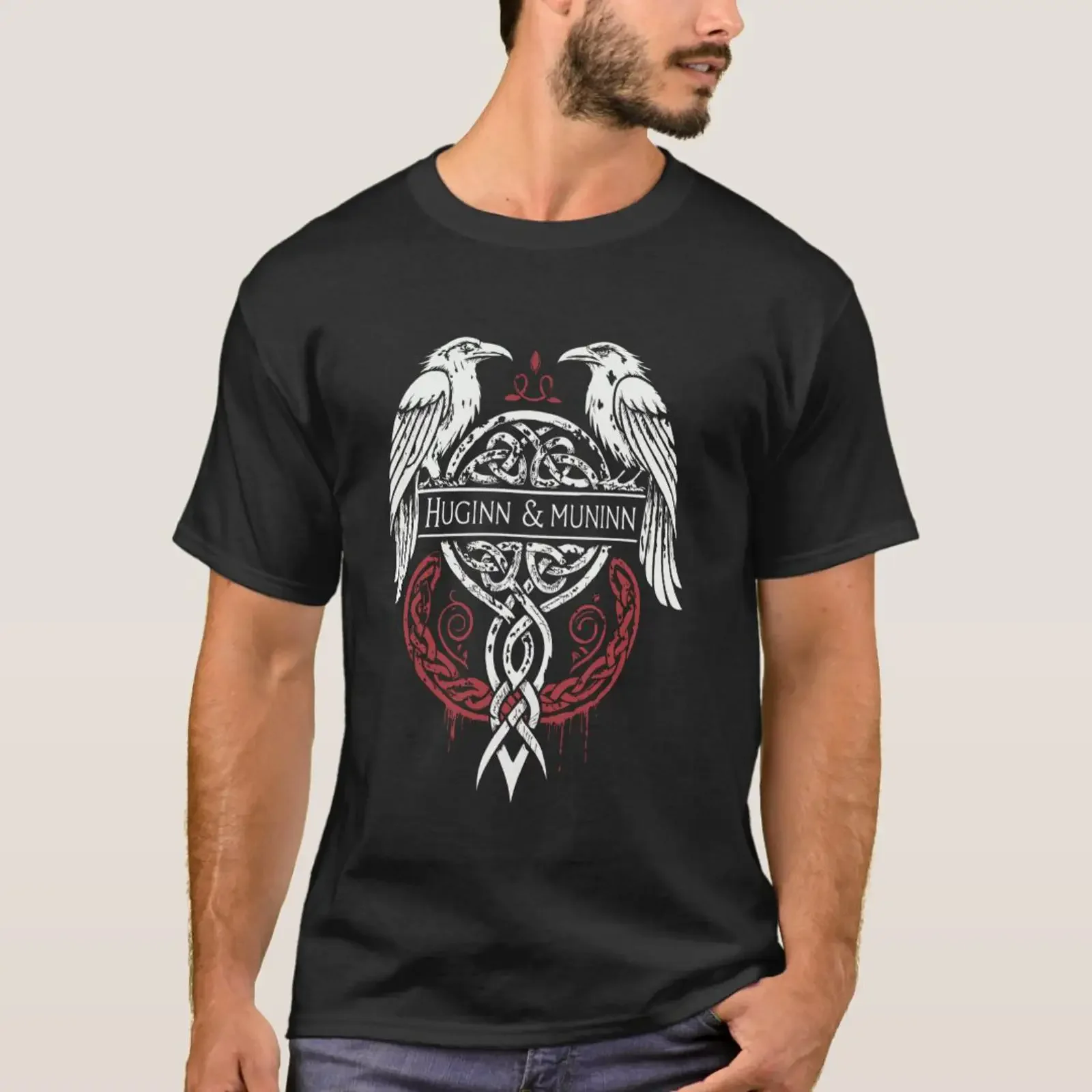 Norse Mythology Ravens Huginn Muninn T Shirt vintage Washed Versatile designer clothes Casual homme Top For Everyday Wear