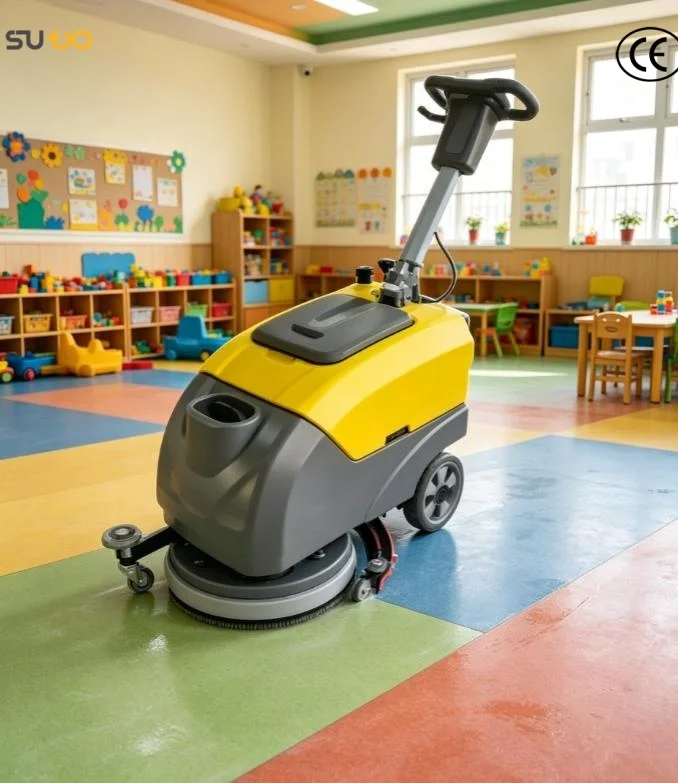 Battery Walk Behind Floor Scrubber for Kindergartens Daycare Centers PVC Floor Cleaning Machine