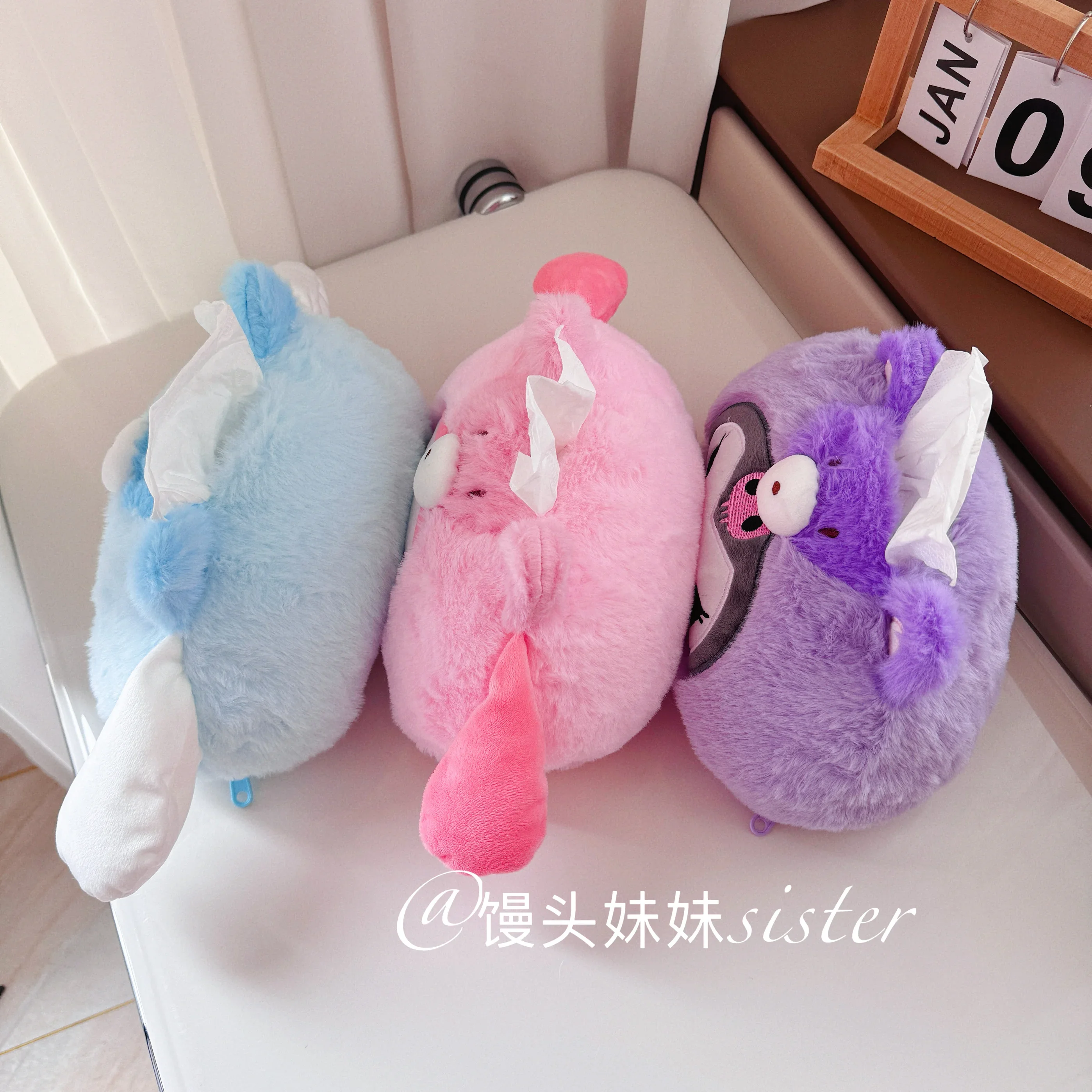 Sanrio caixa de tecido de pelúcia cinnamoroll minha melodia casa criativa capa de tecido de pelúcia kawaii kuromi olá kitty gaveta de papel presente da menina