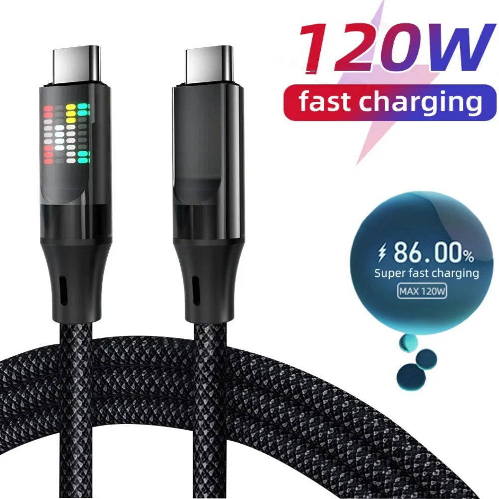 120 واط شحن سريع للغاية USB C إلى نوع C كابل بيانات USB A إلى نوع C سلك شحن الهاتف لسامسونج آيفون هواوي شاومي سلك البيانات