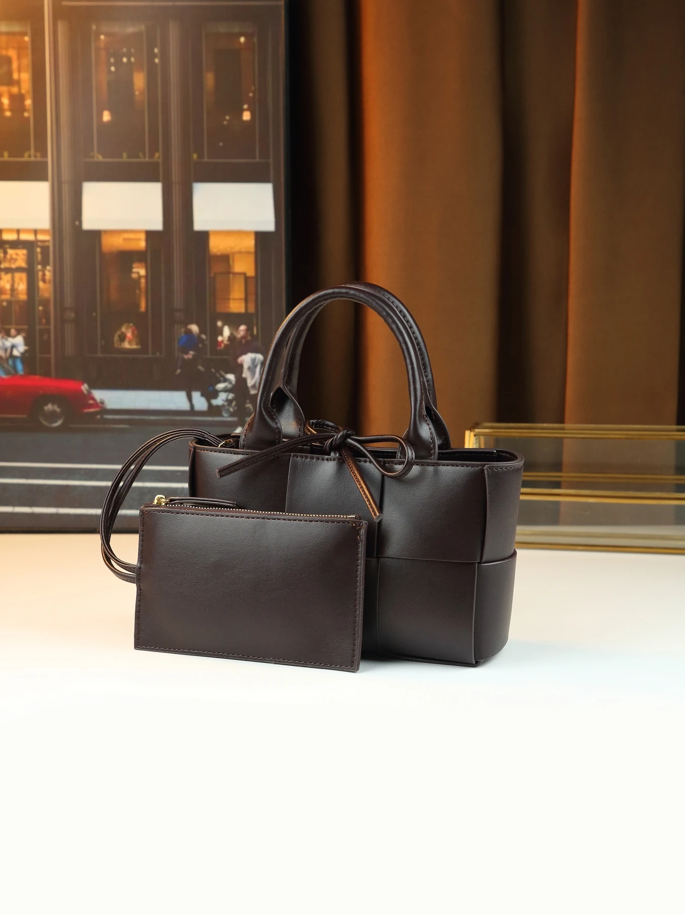 Fashion versatile woven model, mother and child bag, portable shoulder small bucket bag, small vegetable basket bag.