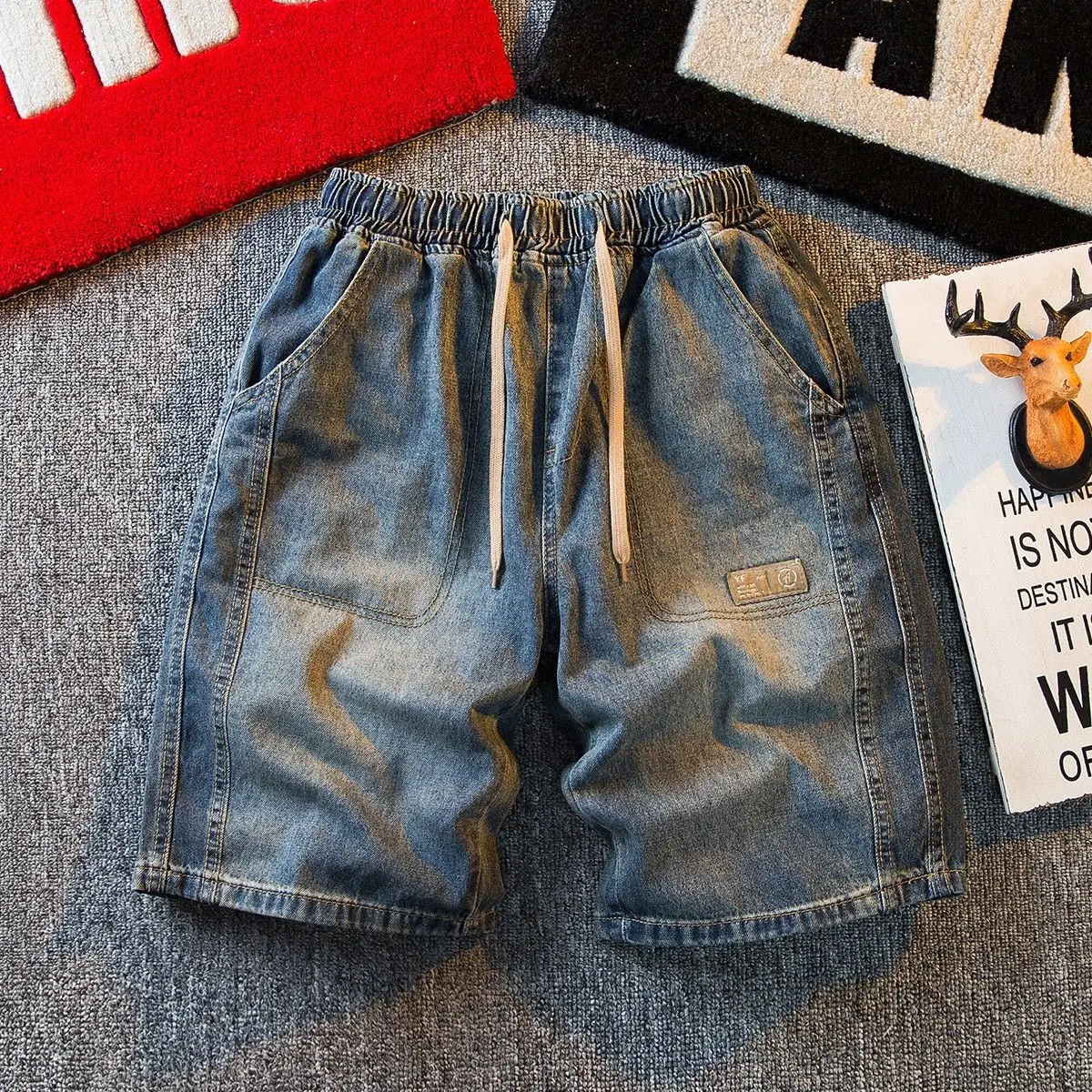 

Американские джинсовые шорты в стиле ретро, мужские летние тонкие повседневные универсальные трендовые красивые брюки среднего размера с пятью точками