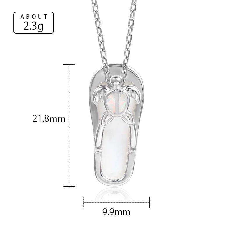 XYOP 925 Sterling Silver White Fire Opal Necklace Summer Flip Flops Tortoise Pendant Necklace Jewelry Gift For Grils