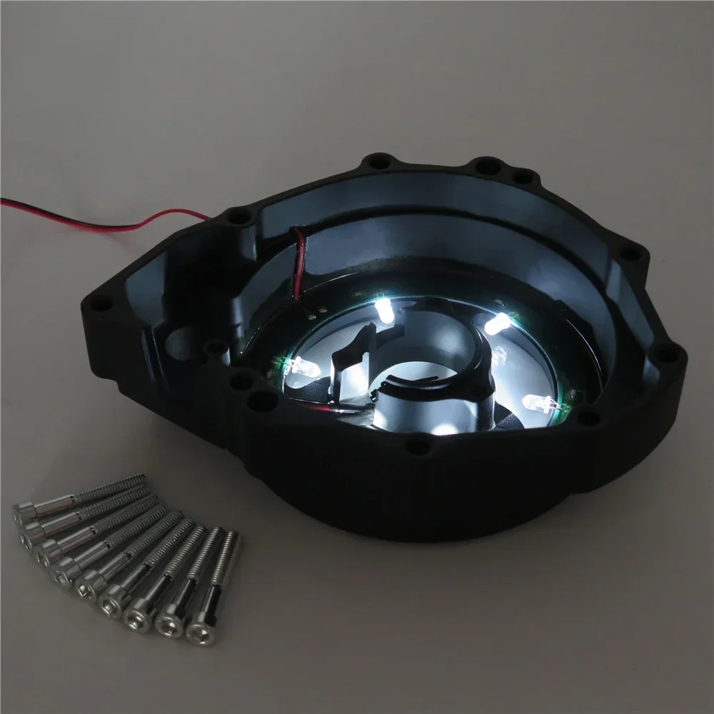 Motorcycle Part white LED See Through Engine Stator Cover For Suzuki GSX1300R Hayabusa 1999-2022 BlacK