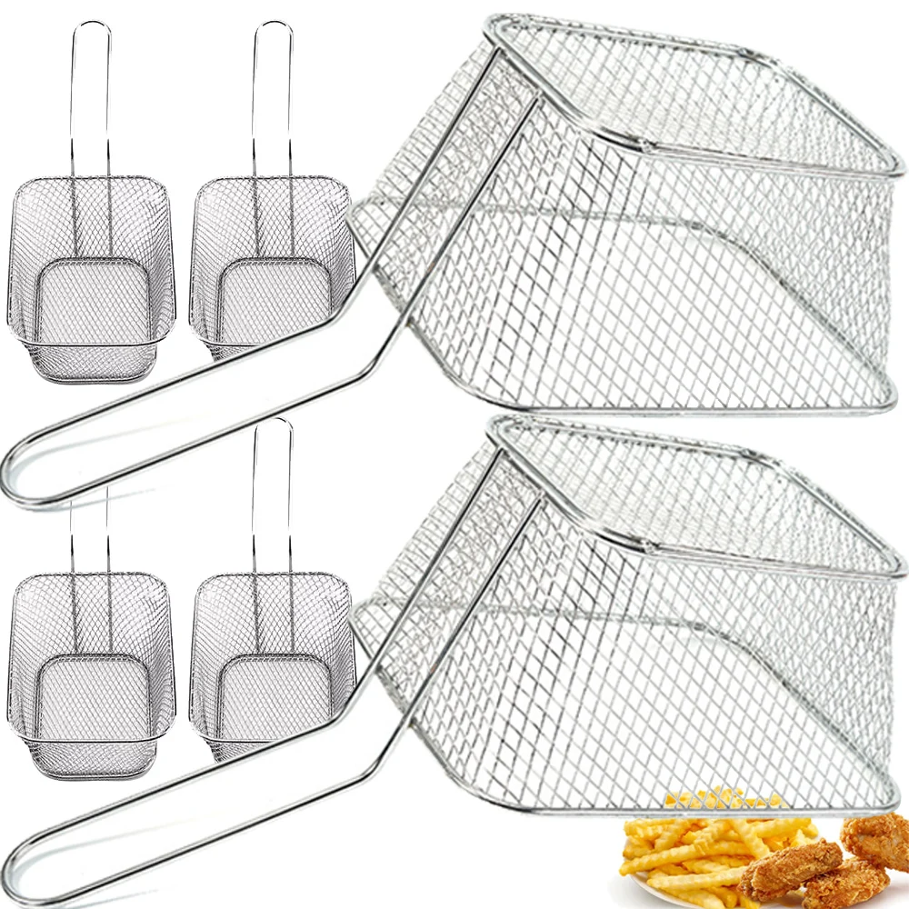 French Fries Basket Stainless Steel Fry Serving Baskets Mini Square Chicken Wings Holder Restaurant Cafe Table Food Serving