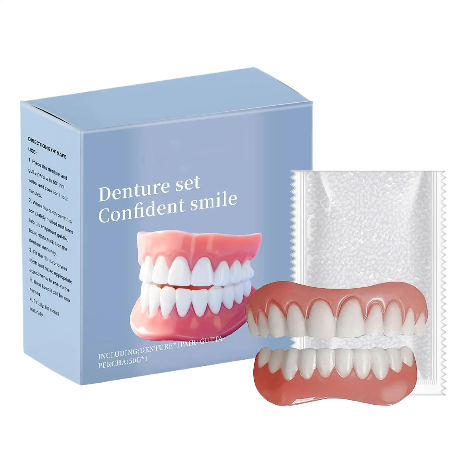 Denture Kit Resin Denture Restoration Set With Braces,Gel Dentures Teeth Upper And Lower Set Liners Soft Denture Kit tooth care