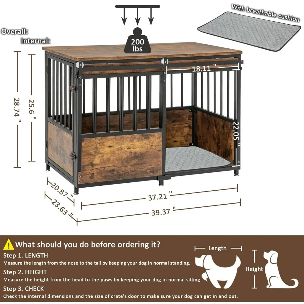 Dog Crate, Kennel with Double Doors Cushion for Large Medium Dogs and Decorative Pet House Dog Cage Side End Table, Dog Crate