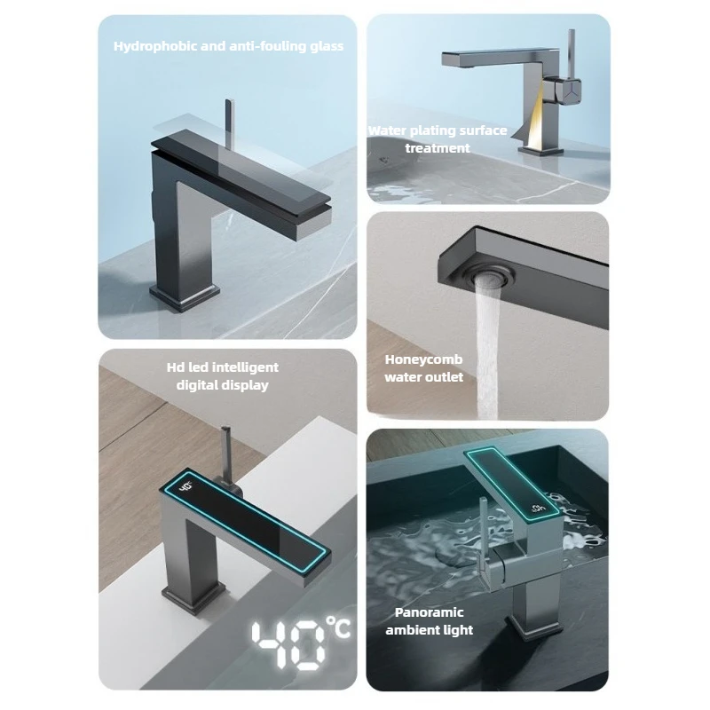 Bathroom Faucet Intelligent Digital Display LED Basin Hot Cold Water Mixer Sink Tap Brass Washbasin Vanity
