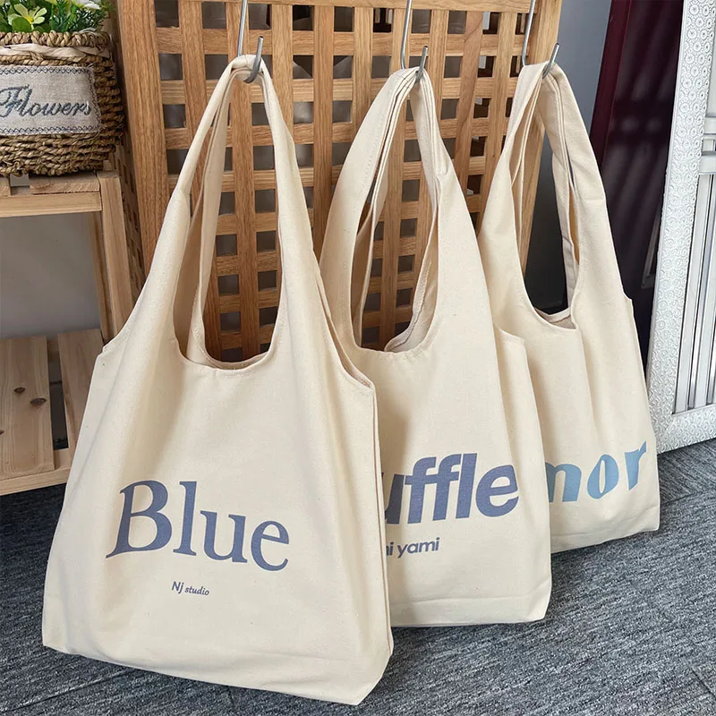 Letter Print Canvas Tote Bag Handbag For Women Shopper Shoulder Bag Vintage High Quality College Girls Student School Packaging