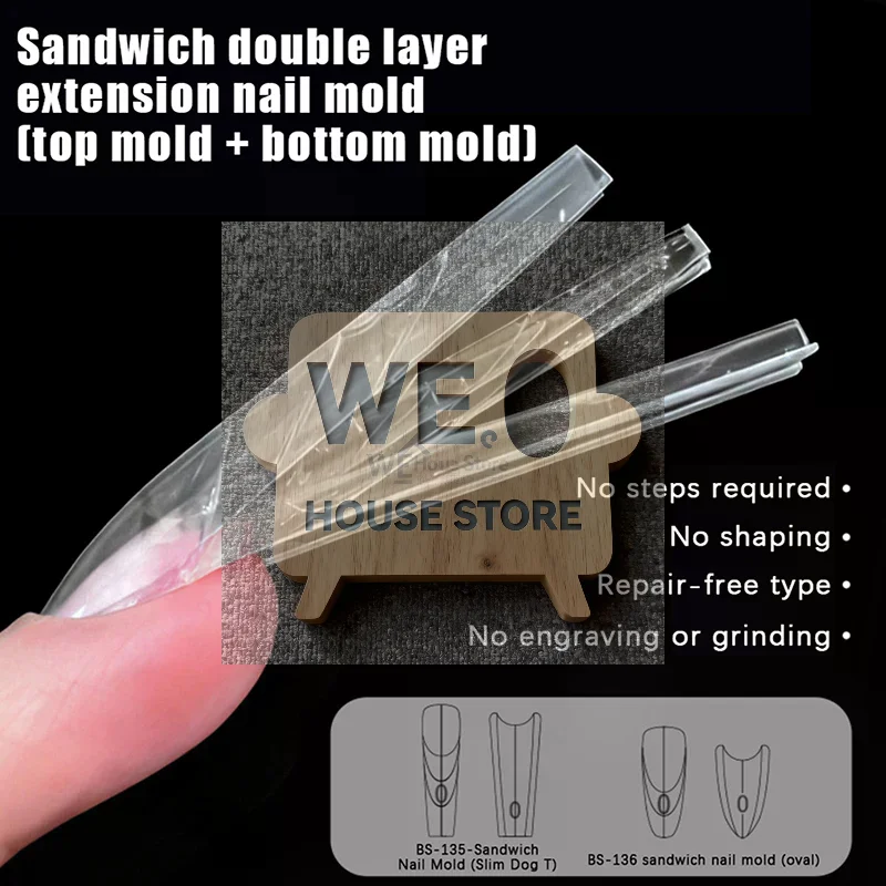 Formy do paznokci Sandwich Dual Nail Forms 240 szt. 15 rozmiarów - Formy Dual Forms Coffin Almond do przedłużania paznokci, Górna Forma, Dolna Forma