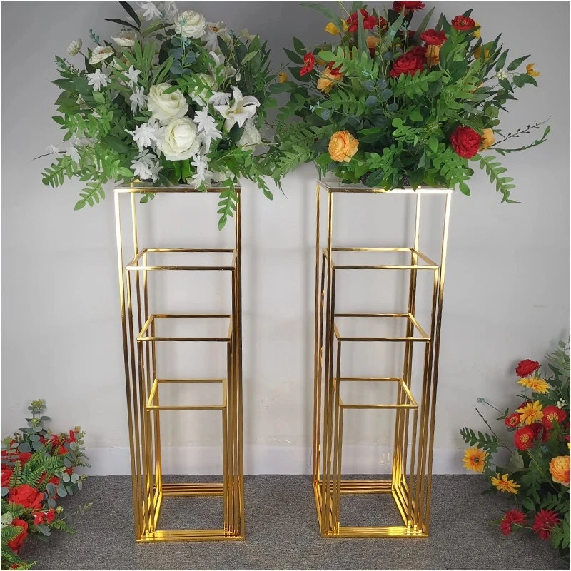 

Wedding Square Road Lead Iron Flower Vase, Column Stand Decoration, Wedding Arrangement, Square Frame Backdrop, 4Pc Set