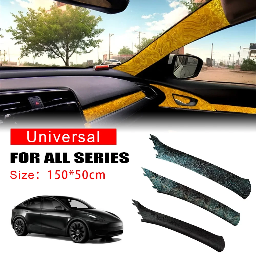 

1Pc Universal AB Pillar Headliner Fabric Car Interior Wrap Satin Embroidery Interior of Pillar Sticker Self-adhesive Fabric