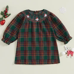 2024-08-09 Lioraitiin Toddler Baby Girl Christmas Dress Long Sleeve O-Neck Plaid Print Loose Dress Baby Santa Embroidery Dress