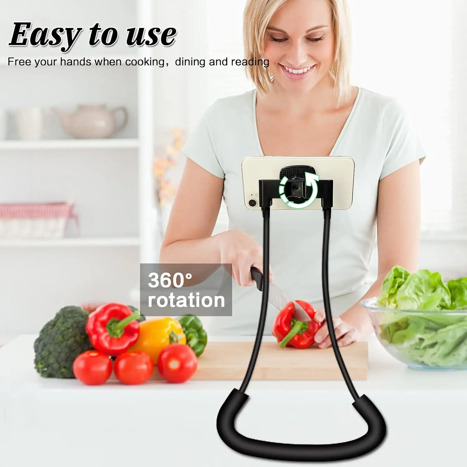 

Phone Holder for Bed, Upgraded Neck Phone Holder Lazy Phones Stand 360°Rotation Gooseneck Phone Support Hands Free