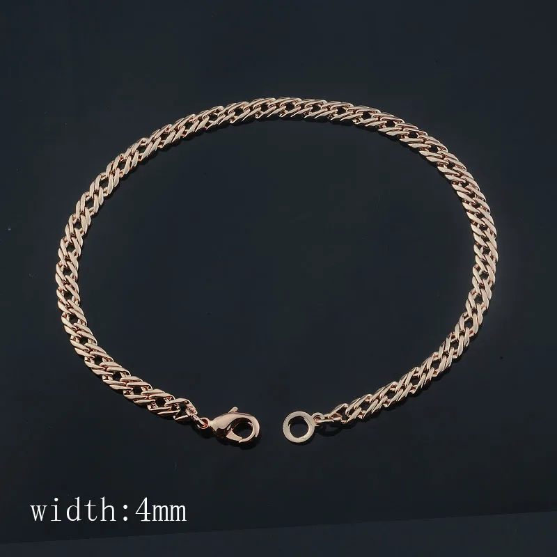 Men Woman 4mm Real Rose Gold Color Set Jewelry Smooth Bracelet Necklace Lin Chains