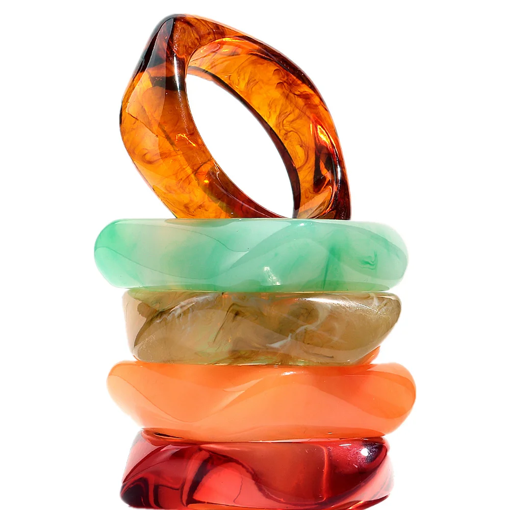 Vintage Acryl große bunte geometrische unregelmäßige Armreifen für Frauen trendige Harz breite Manschette Armreifen Armbänder 2025, Modeschmuck – Detail 7