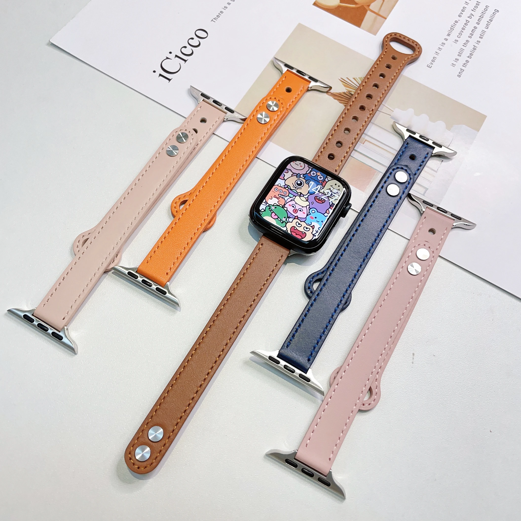Slim Real Leather Band For Apple Watch 9 8 7 41/45mm Correa Girl Strap 40mm 44mm 38/42mm 49 Bracelet For iWatch Series SE 6 5 4