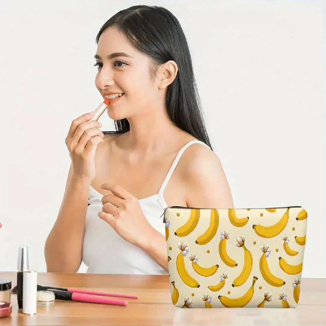 바나나가 있는 노란 꽃 화장품 가방 - 다기능 지퍼 파우치, 보석 보관 가방, 완벽한 여행용 지퍼 소형 보관 가방