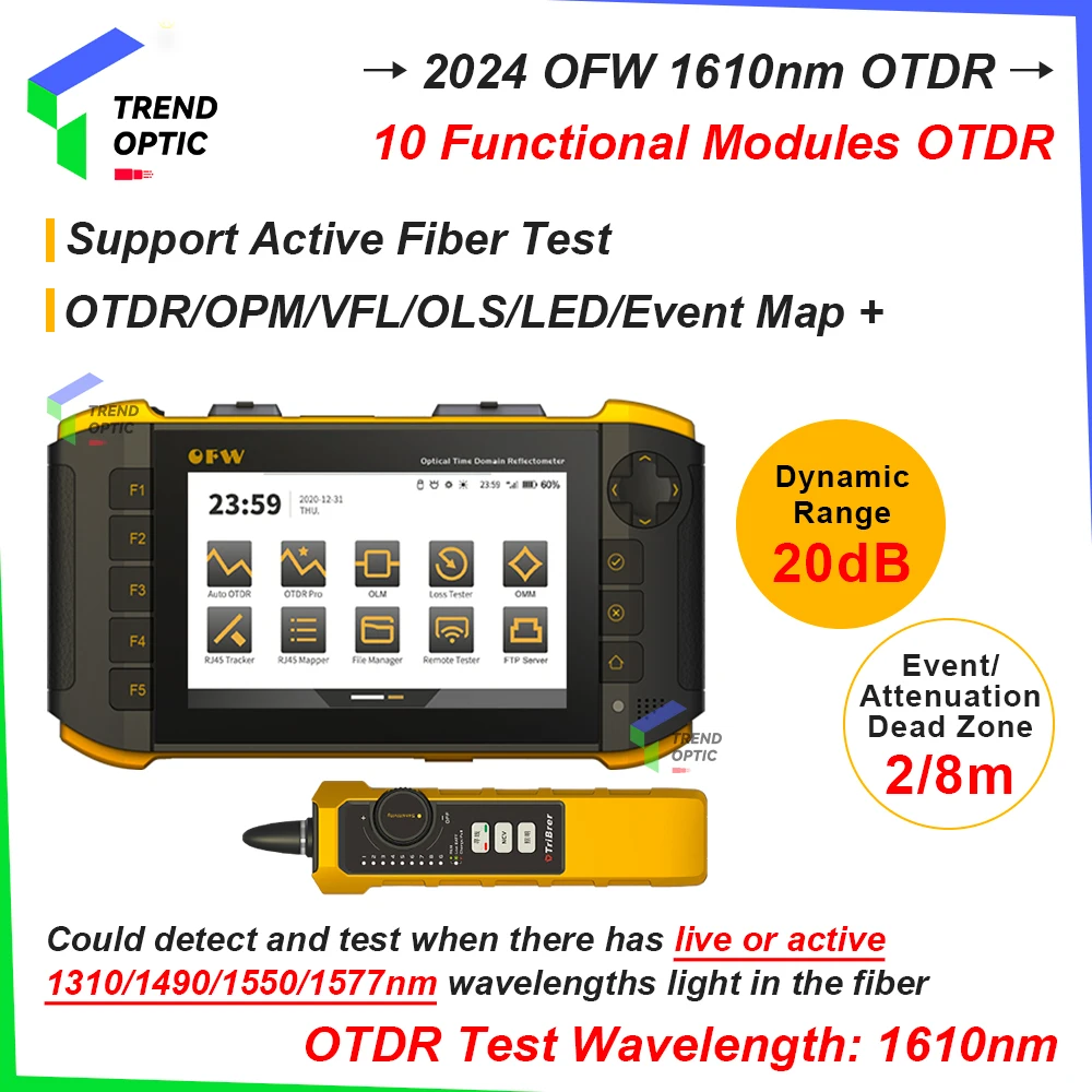 

2024 New OFW Mini OTDR Active Live Fiber Tester 1610nm 20dB Optical Reflector Reflectometer Touch Screen iOLA OPM VFL Event Map