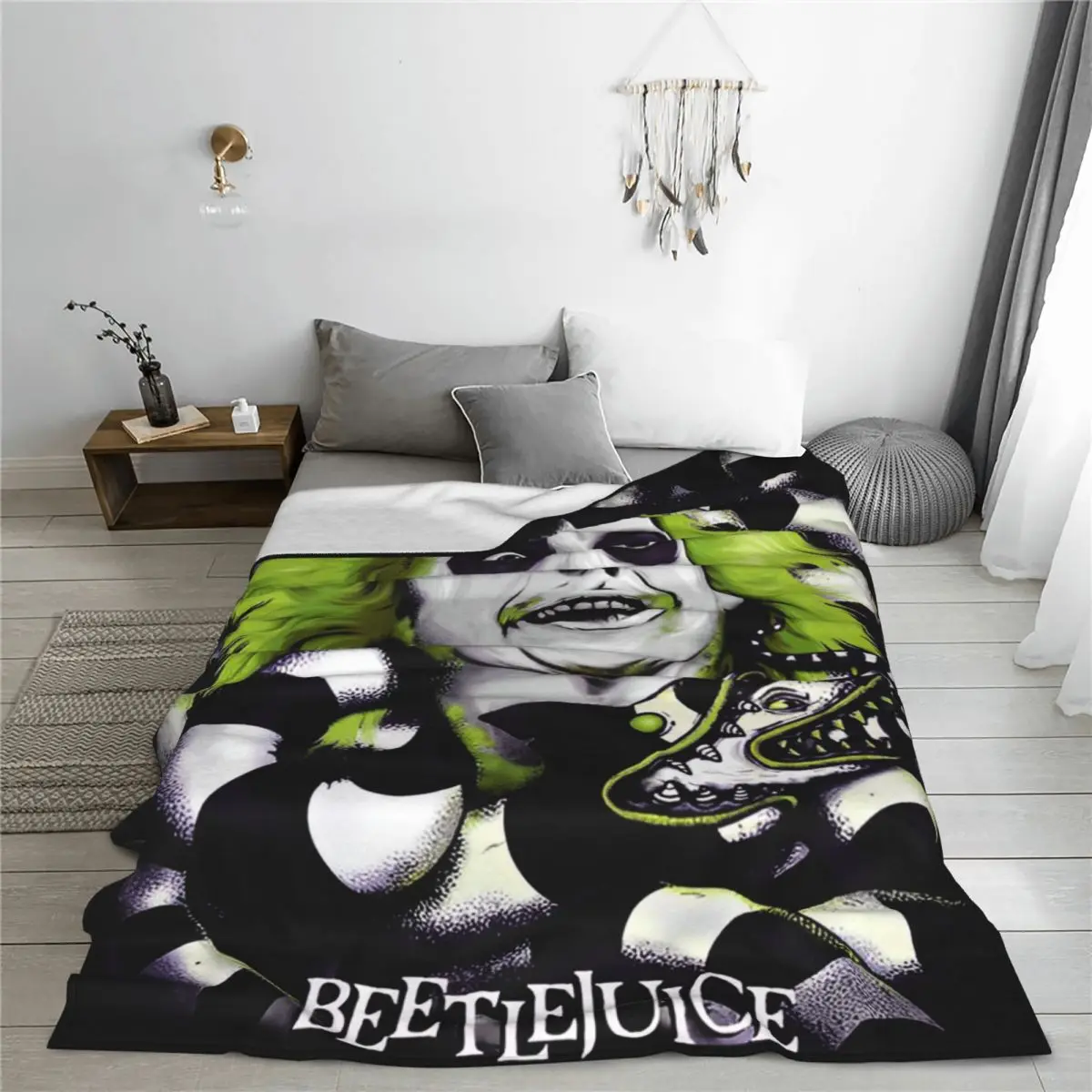 B-Beetlejuice Spooky Movie Ghost Blankets Coral Fleece Plush Halloween Horror Portable Lightweight Throw Blankets for Sofa Car