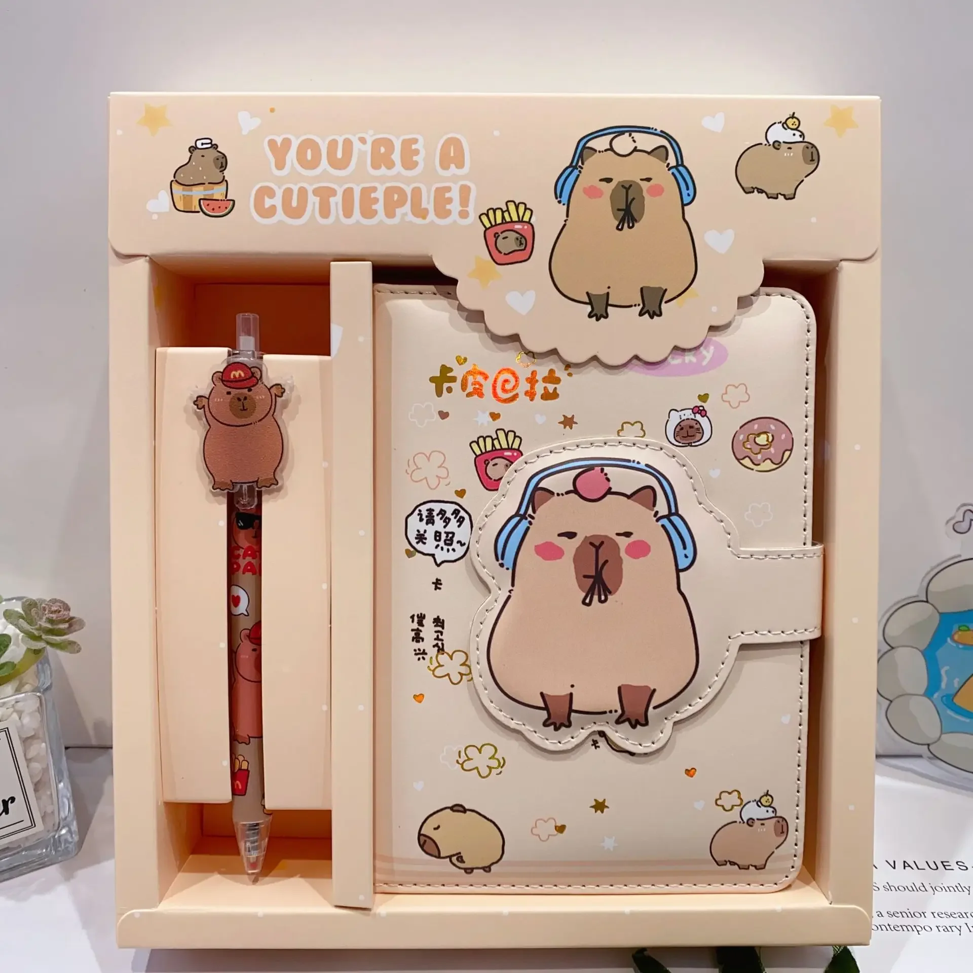 2025 Capybara Notebook Gel Pen Gift Box Set Cartoon Notepad Neutral Pen Student School Office Stationery Supplies birthday gift